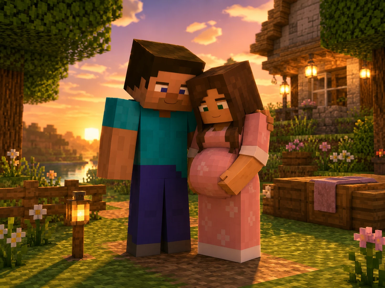 Pareja de Minecraft esperando un bebé